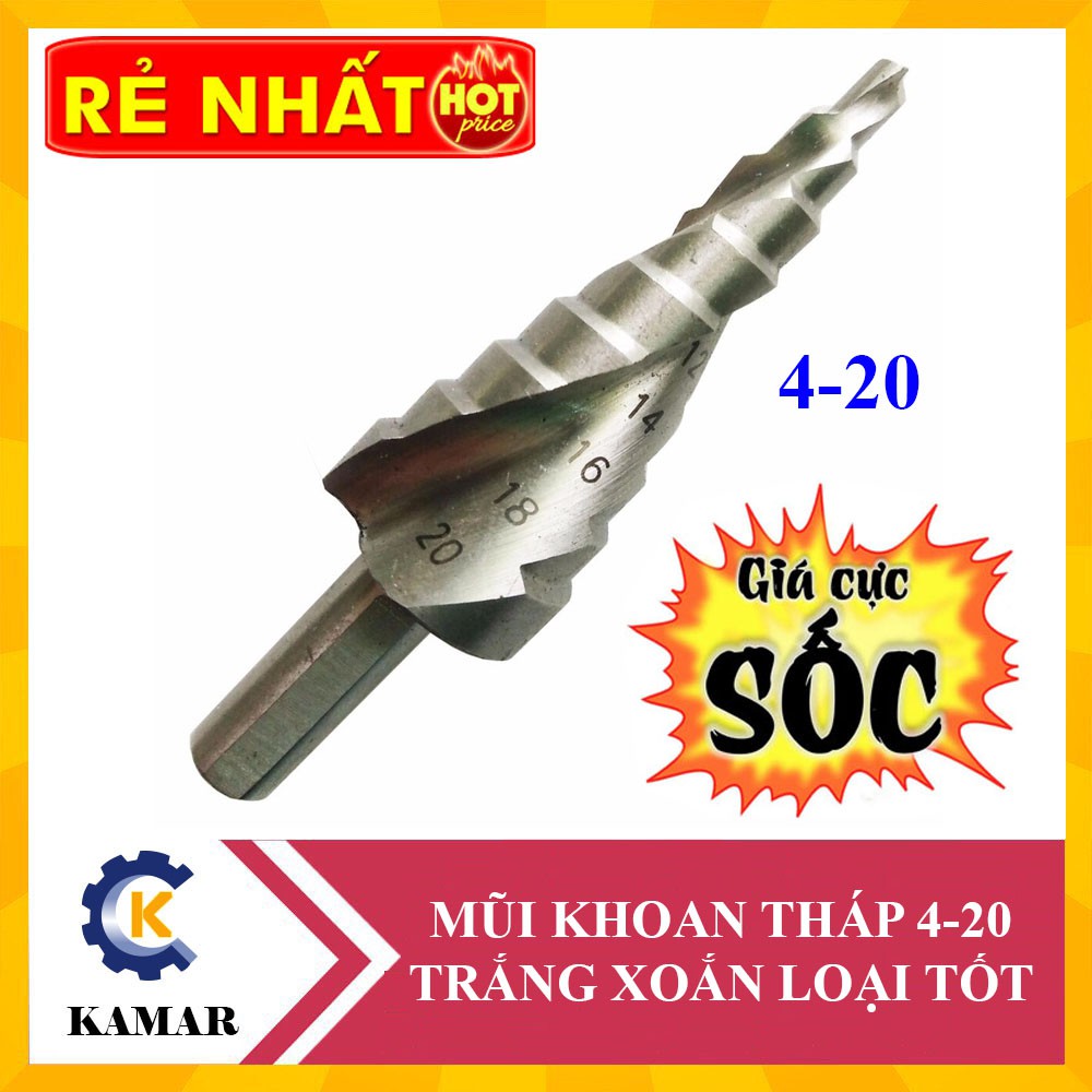 Mũi khoan tháp 4-20 trắng xoắn loại tốt