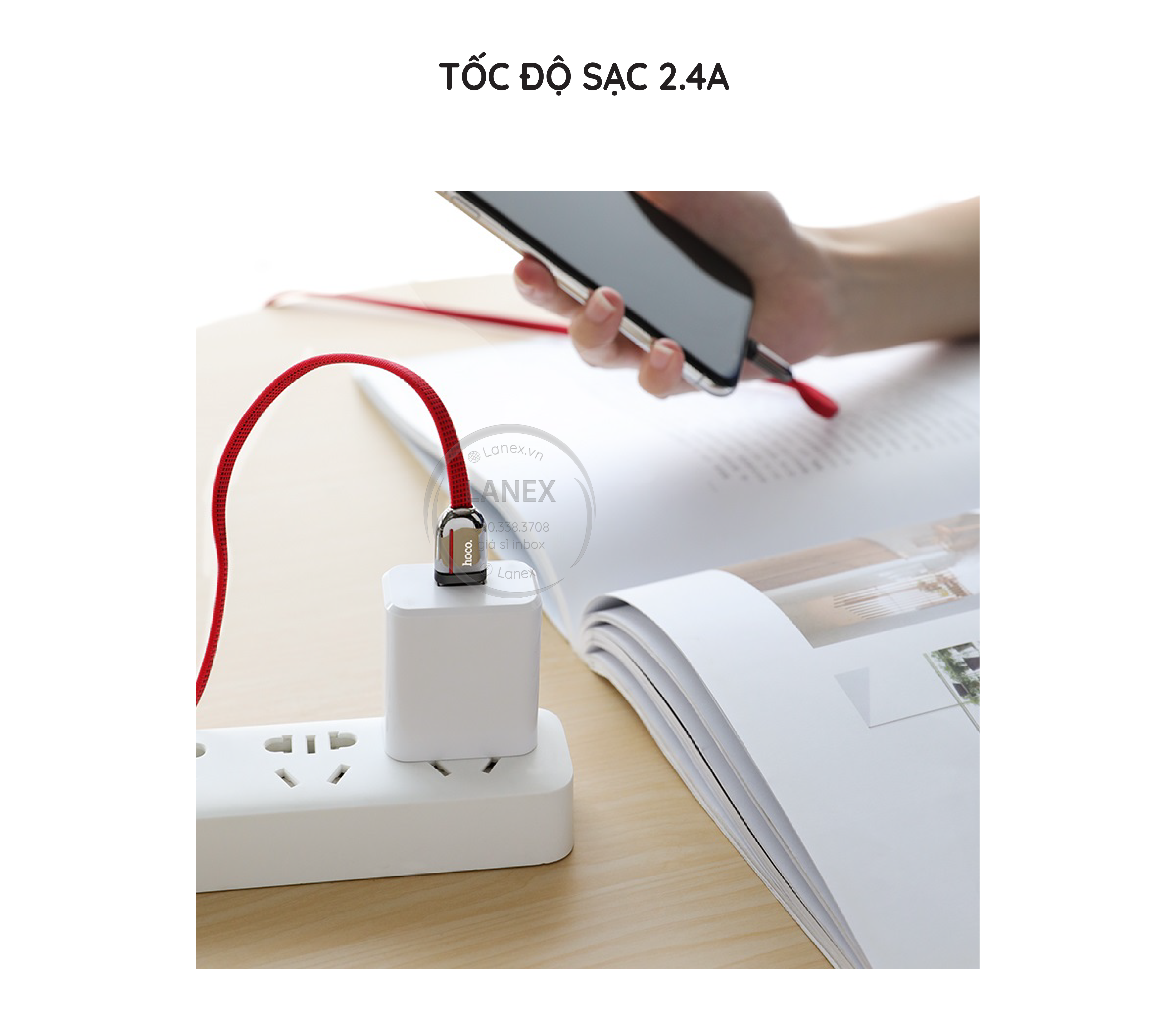 Cáp Sạc Nhanh Hoco U74 Dây Dù Lightning 2.4a Dài 1.2m