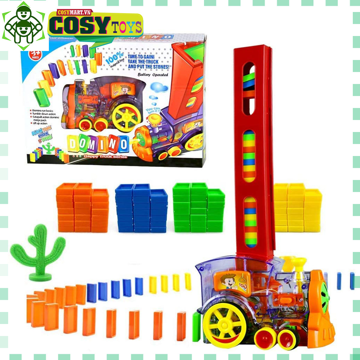 Hộp đồ chơi xe lửa xếp domino tự động cho bé