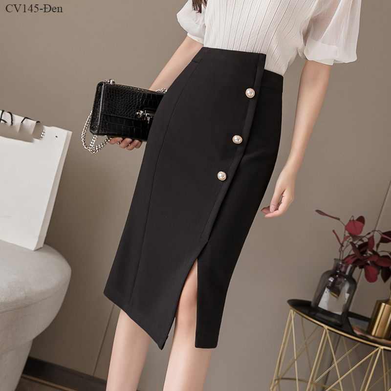 CV145 CHÂN VÁY BÚT CHÌ PHỐI NÚT