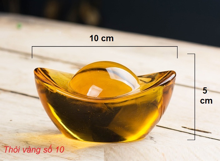 Thỏi vàng thần tài ruột là pha lê nguyên khối (đặc ruột) đồ phong thủy mang lại may mắn chiêu tài nạp lộc giàu có – 1 thỏi vàng (loại to 10 x 6.5x5)