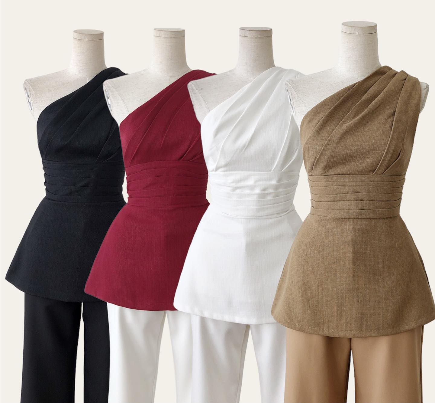 Áo peplum dáng dài lệch vai xếp li eo