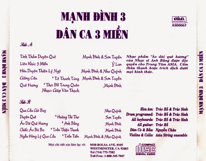 [MDCD] Bộ 2 Đĩa CD Dân Ca 3 Miền