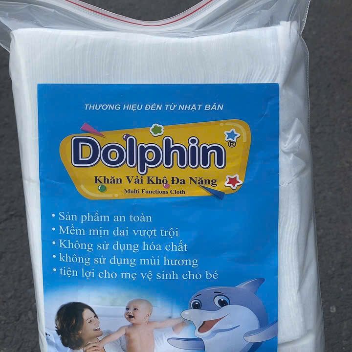 Khăn vải khô đa năng Dolphin cho bé 300g, đóng gói dạng túi zipper, không chất tẩy trắng