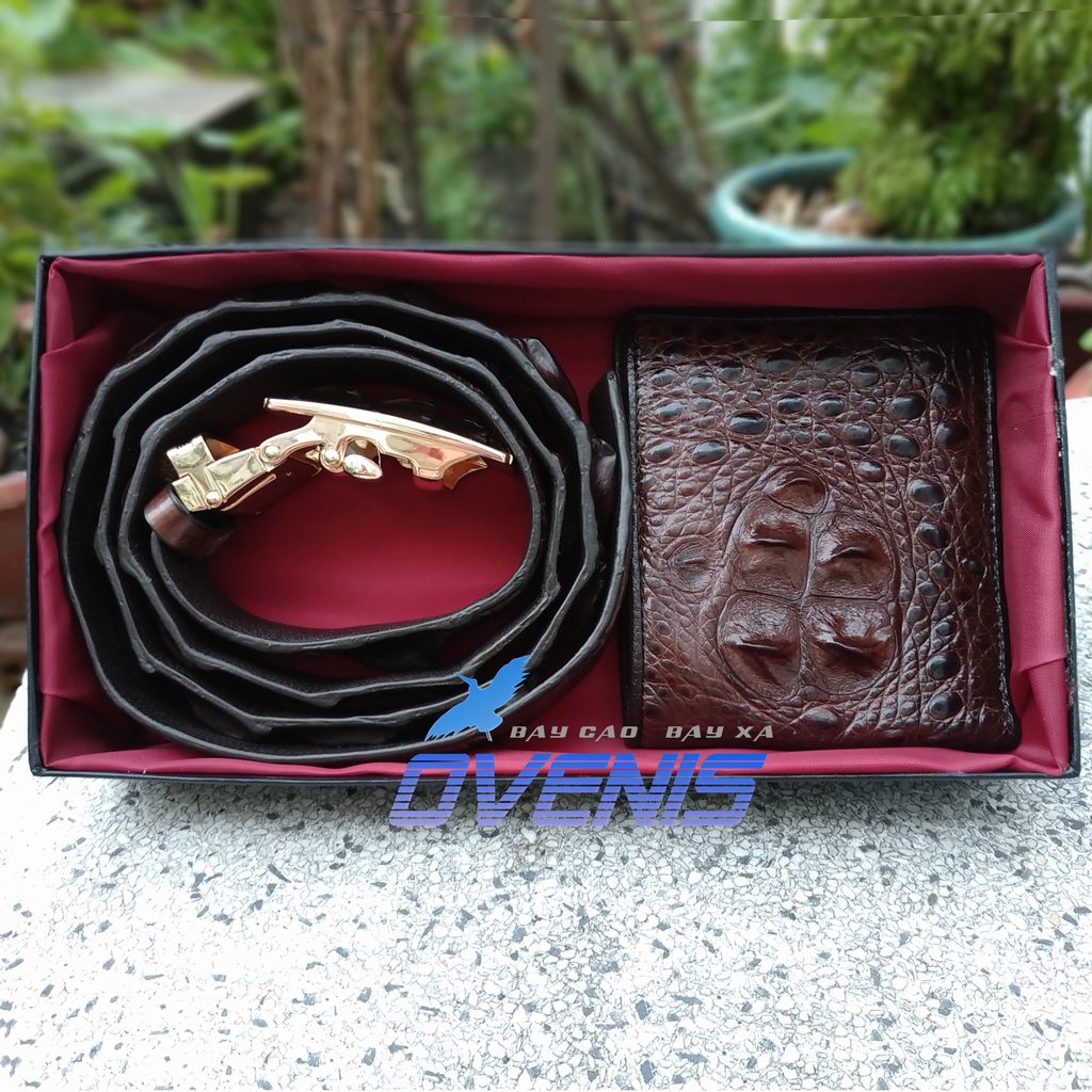 [FREE SHIP] Set Nam Cá Sấu Nâu Đất Đẳng Cấp Đích Thực [VÍ GÙ + THẮT LƯNG GAI] SET3