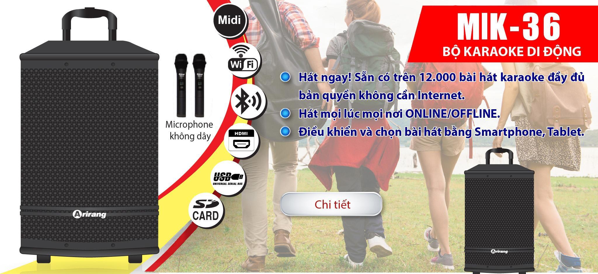 Loa kéo di động Arirang MIK-36(Kèm 2 Cây Micro Không Dây Võ Nhôm Cao Cấp)
