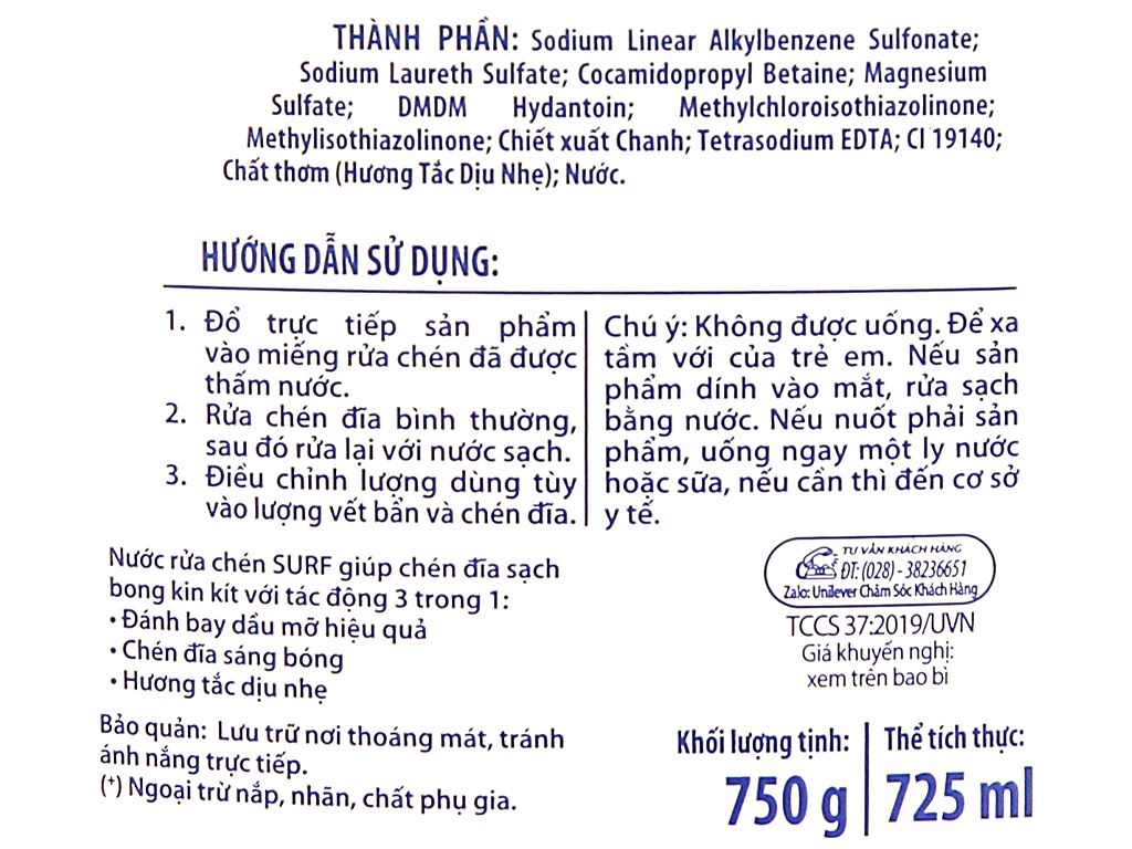 Nước Rửa Chén Surf Hương Tắc Chai 750g