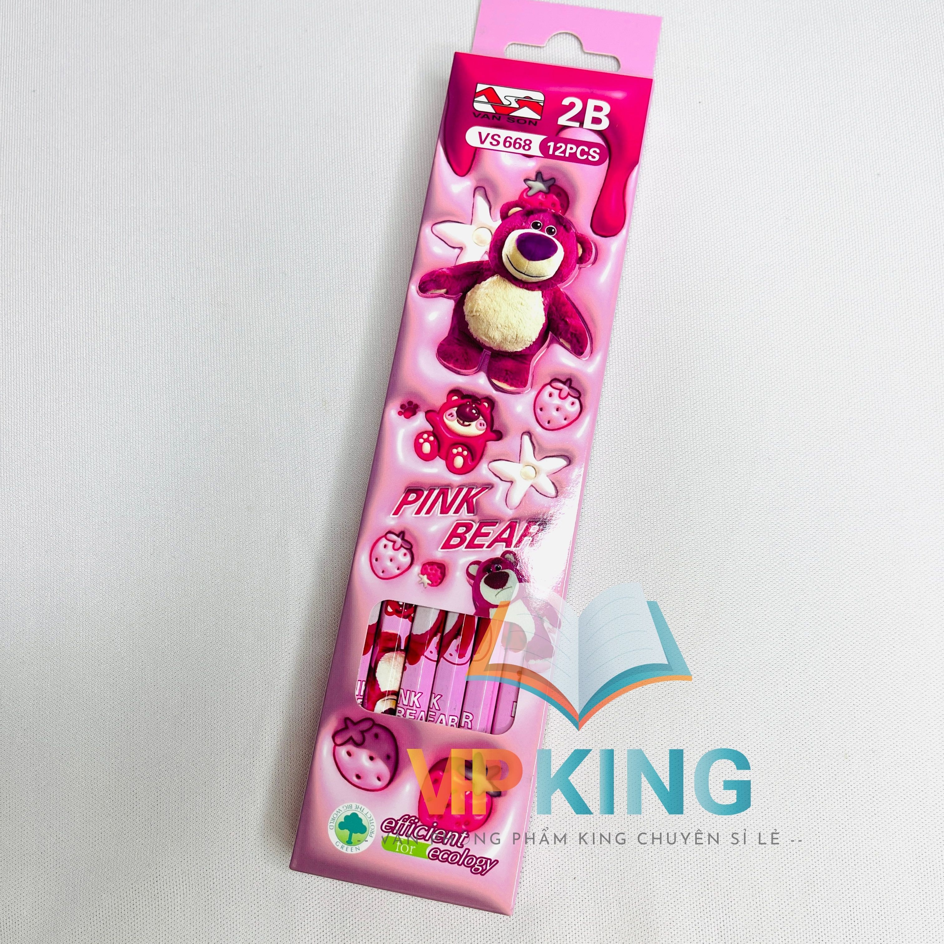 Bút chì 2b hộp 12 cây hình gấu dâu lotso chuốt sẵn