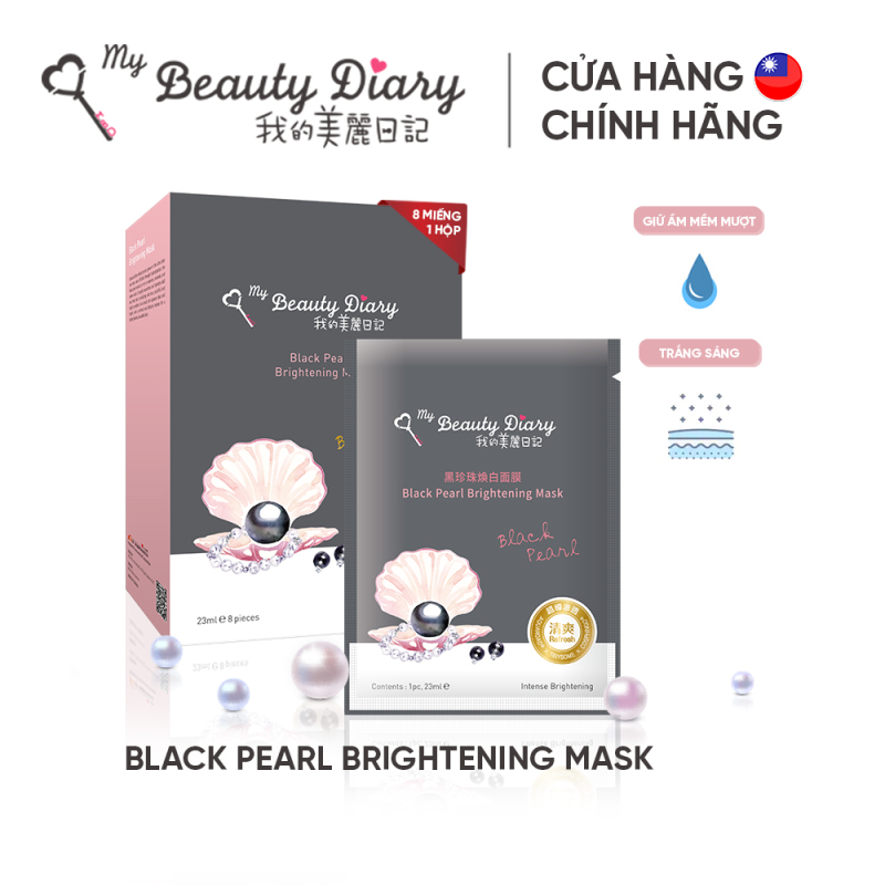 My Beauty Diary mặt nạ Ngọc Trai Đen trắng sáng da và cấp nước hộp 8 miếng - My Beauty Diary Taiwan Black Pearl Mask 8pcs/box
