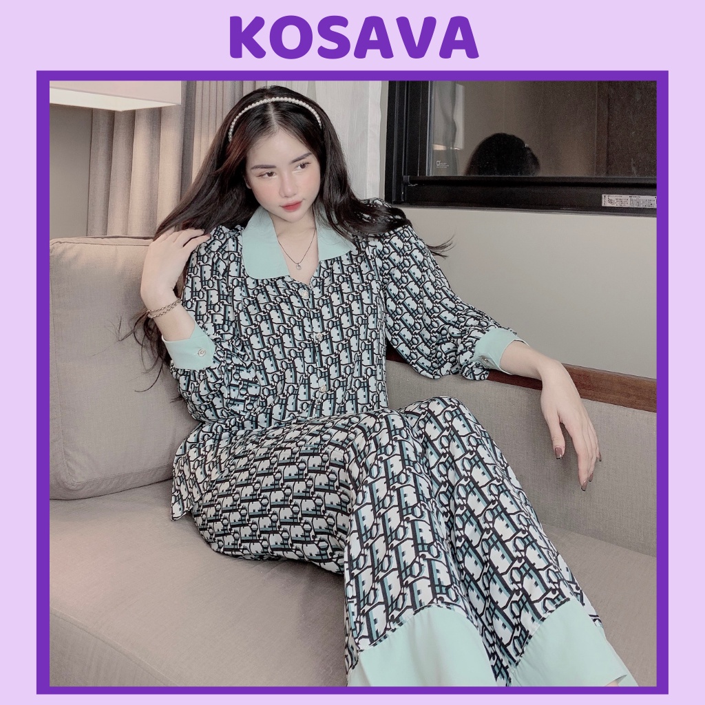 Đồ bộ pijama nữ lụa mango mặc nhà dài tay cao cấp dễ thương KOSAVA