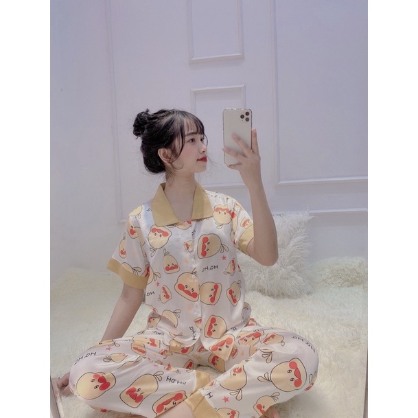 [XÃ KHO] Bộ Mặc Nhà Pyjama Lụa Hoạ Tiết Vịt [ ẢNH SHOP CHỤP ]