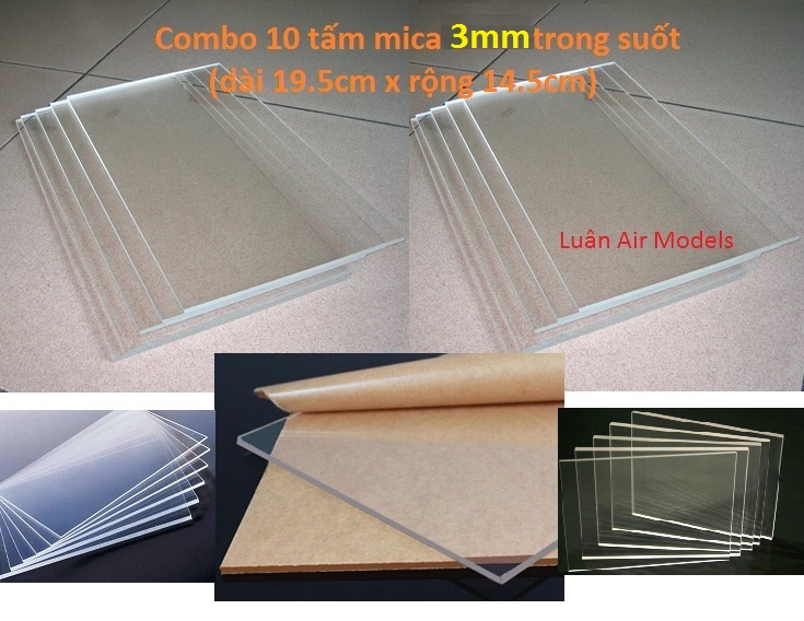 [HCM][3mm 14.5x19.5cm] Combo 10 tấm nhựa mica cứng trong suốt làm hồ cá chuồng kính hộp kính kính khung ảnh kính ốp biển số xe chế đồ chơi sáng tạo mô hình thủ công trang trí (VA143x10 TP) - Luân Air Models