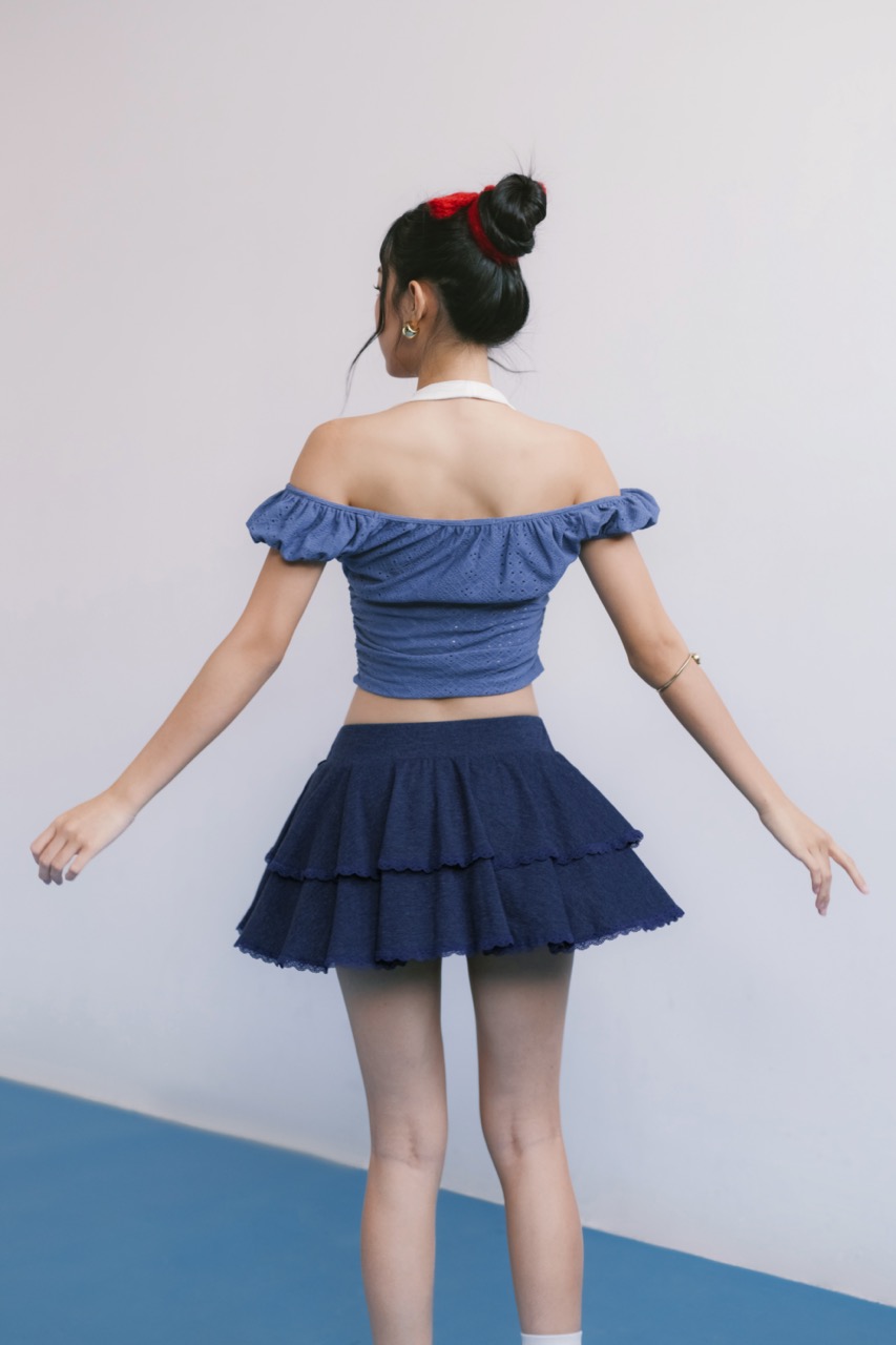 LIBÉ WORKSHOP - Áo thun croptop nhún eo màu xanh dương