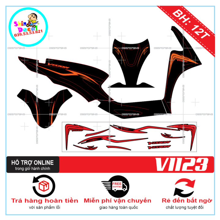 Tem xe vision, tem rời vision 2021 chỉ đỏ đen 1123