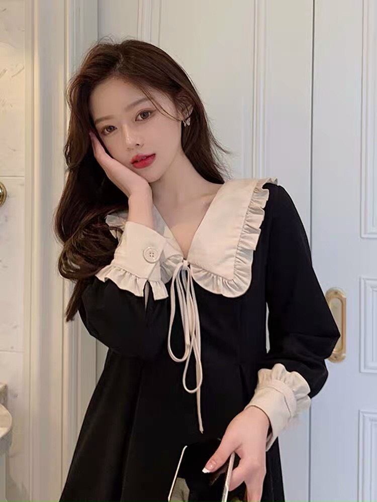 Đầm vintage cổ bẻ dáng dài phong cách Pháp TTSA0823