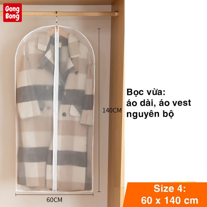 Túi Bọc Kín Quần Áo Chống Bụi Chống Ẩm Mốc Treo Tủ Peva , Túi Bọc Trùm Quần Áo Loại Dày, Có Khóa Sắp Xếp Gọn Tủ Quần Áo
