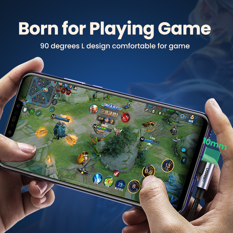 UGREEN Cáp USB C Nylon Cáp Sạc Nhanh 90 Độ Cáp Loại C, Dành Cho Xiaomi Redmi Note 9 SRedmi Note 9S Tiện Lợi Cáp Pubg Chơi Game Dành Cho Xiaomi A1/A2Mi 6/ Mi 8/Pocophone F1/Redmi Note 7/Huawei Nova 3/P9/Samsung Note 9/S8, V. V.  Model:20855
