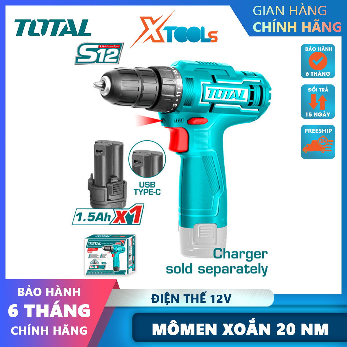 Total tdli12428 12V battery drill
