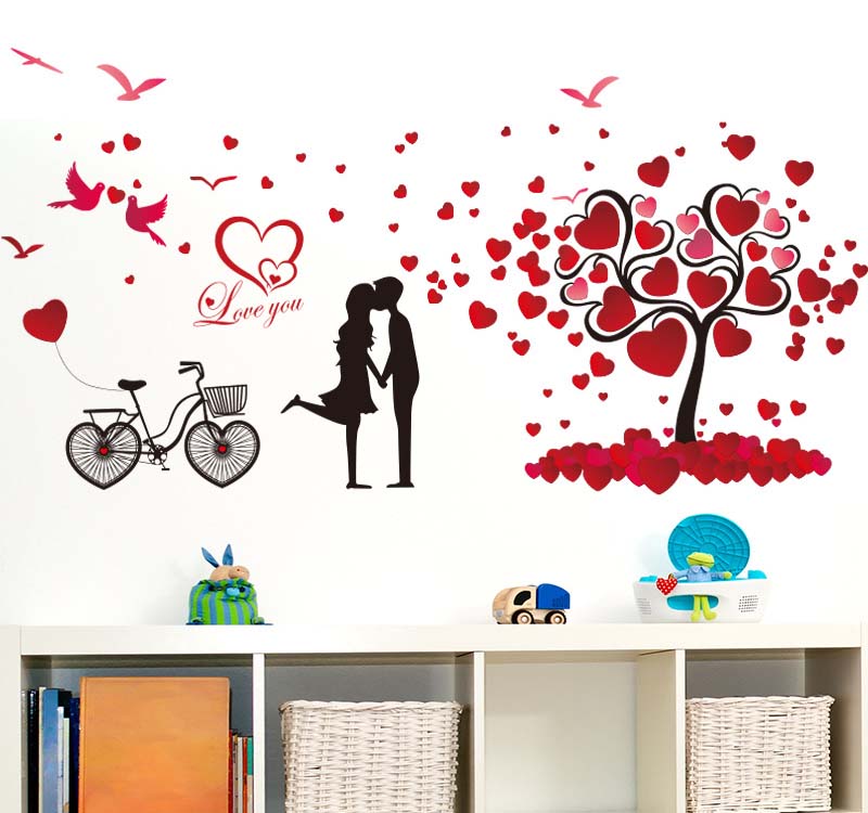 Decal Dán Tường Phòng Ngủ, Phòng Cưới Tranh Tình Nhân Siêu Lãng Mạn - Sticker cắt sẵn, có keo sẵn dễ dán tại nhà