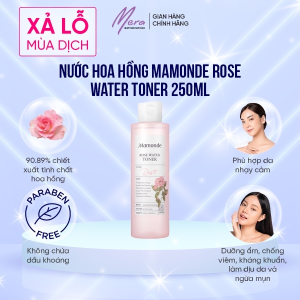 NƯỚC HOA HỒNG SẠCH dầu nhờn và ngăn ngừa mụn Mamonde Rose Water Toner 250ml