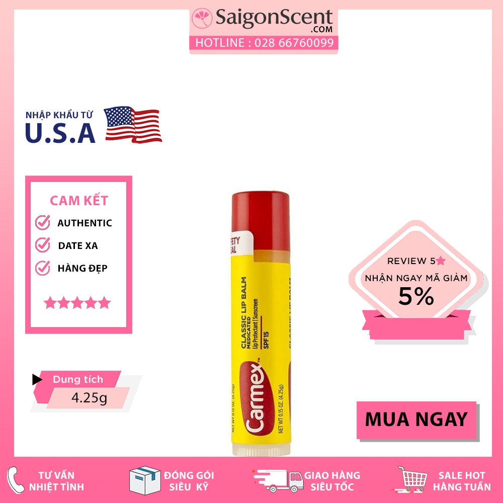 HCMSaigonscent Son dưỡng Carmex Classic Lip Balm SPF 15  Thỏi - 4.25g
