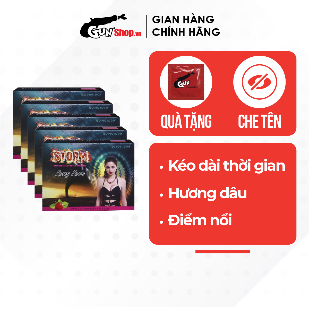 Bộ 5 hộp bao cao su Storm Long Love kéo dài thời gian | Hộp 10 cái | GUNSHOP VIỆT NAM