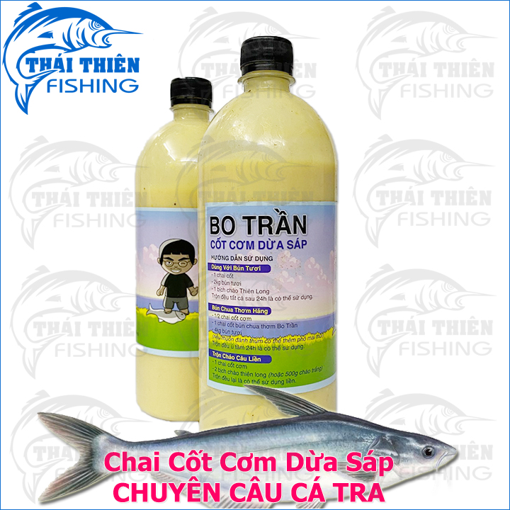Mồi câu cá tra, chai cốt cơm dừa sáp bo trần 1kg chuyên tra sông tự nhiên, hồ dịch vụ