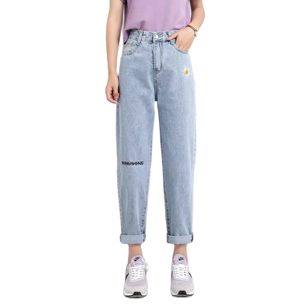 [HCM]QUẦN BAGGY JEAN NỮ THÊU HOA CÚC THỜI TRANG CAO CẤP GONSHOP89 MSTC01