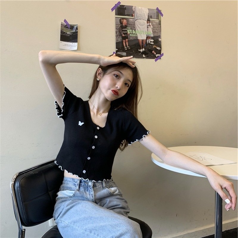 Áo len croptop nữ chất mongtoghi mỏng thoáng mát weekend
