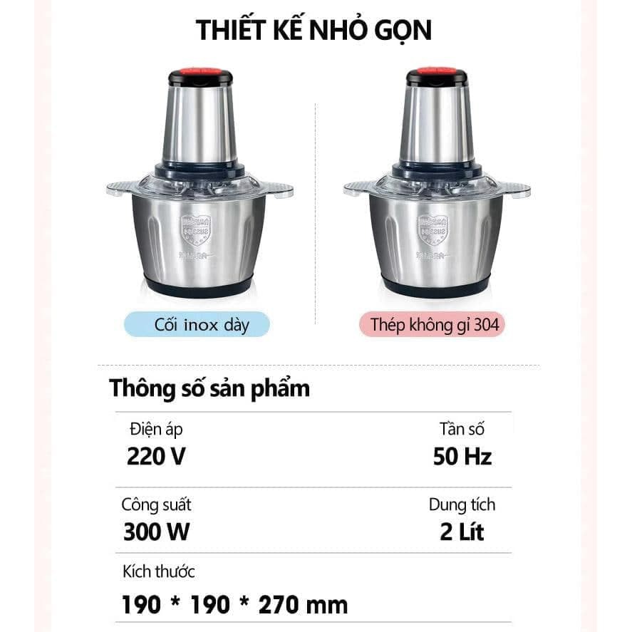 Cối Xay Thịt KITCHEN EXPERT 2L Cối Inox 304 Cao Cấp