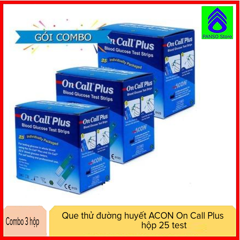 Combo 3 hộp que (25 que / hộp) thử tiểu đường (đường huyết) ACON ONCALL EZII (Mỹ)