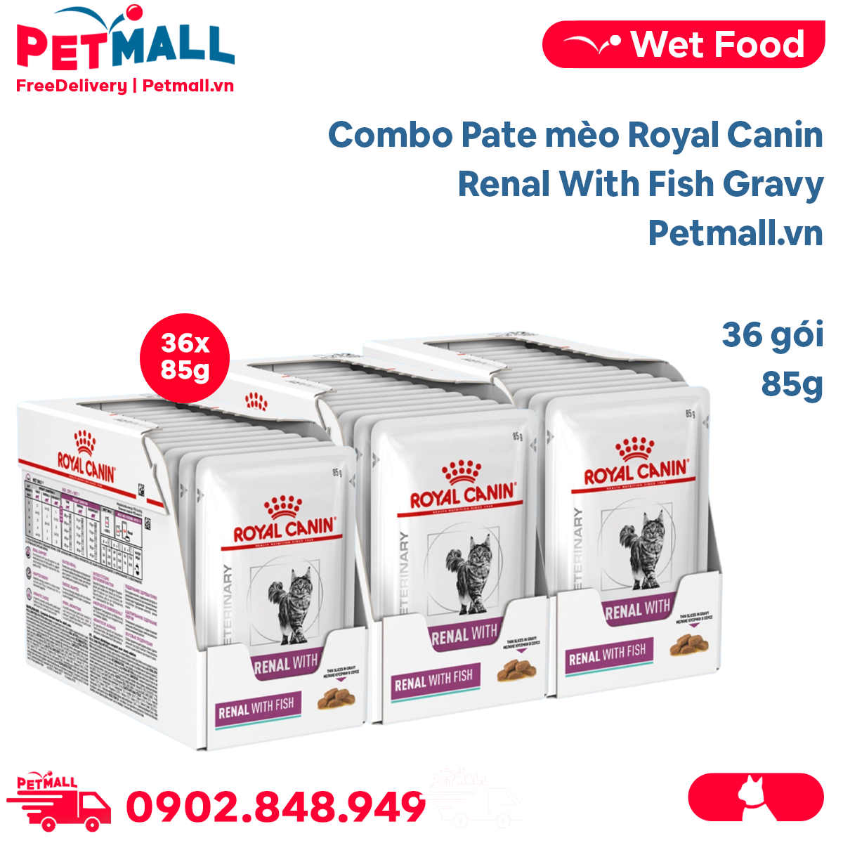 Combo Pate mèo Royal Canin Renal With Fish Gravy 85g - Hộp 36 gói Petmall