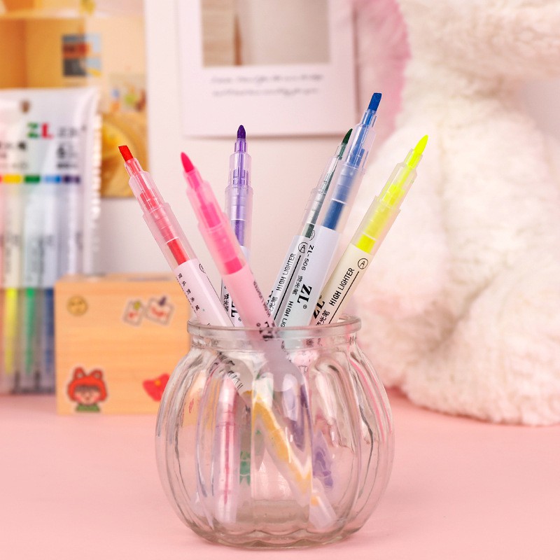 Set 6 bút highlight dạ quang pastel 2 đầu tiện dụng