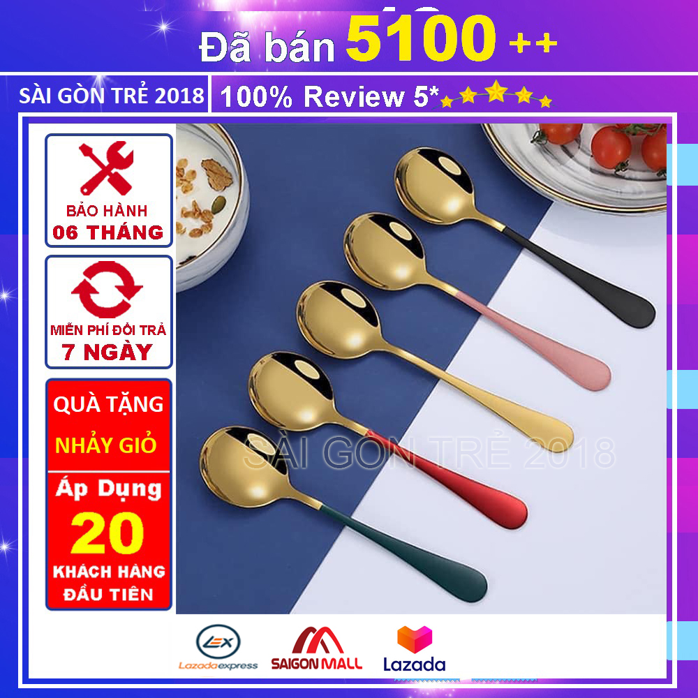 Set 5 Thìa Inox Mạ Vàng - Thìa Gold Phong Cách Hiện Đại Sang Trọng
