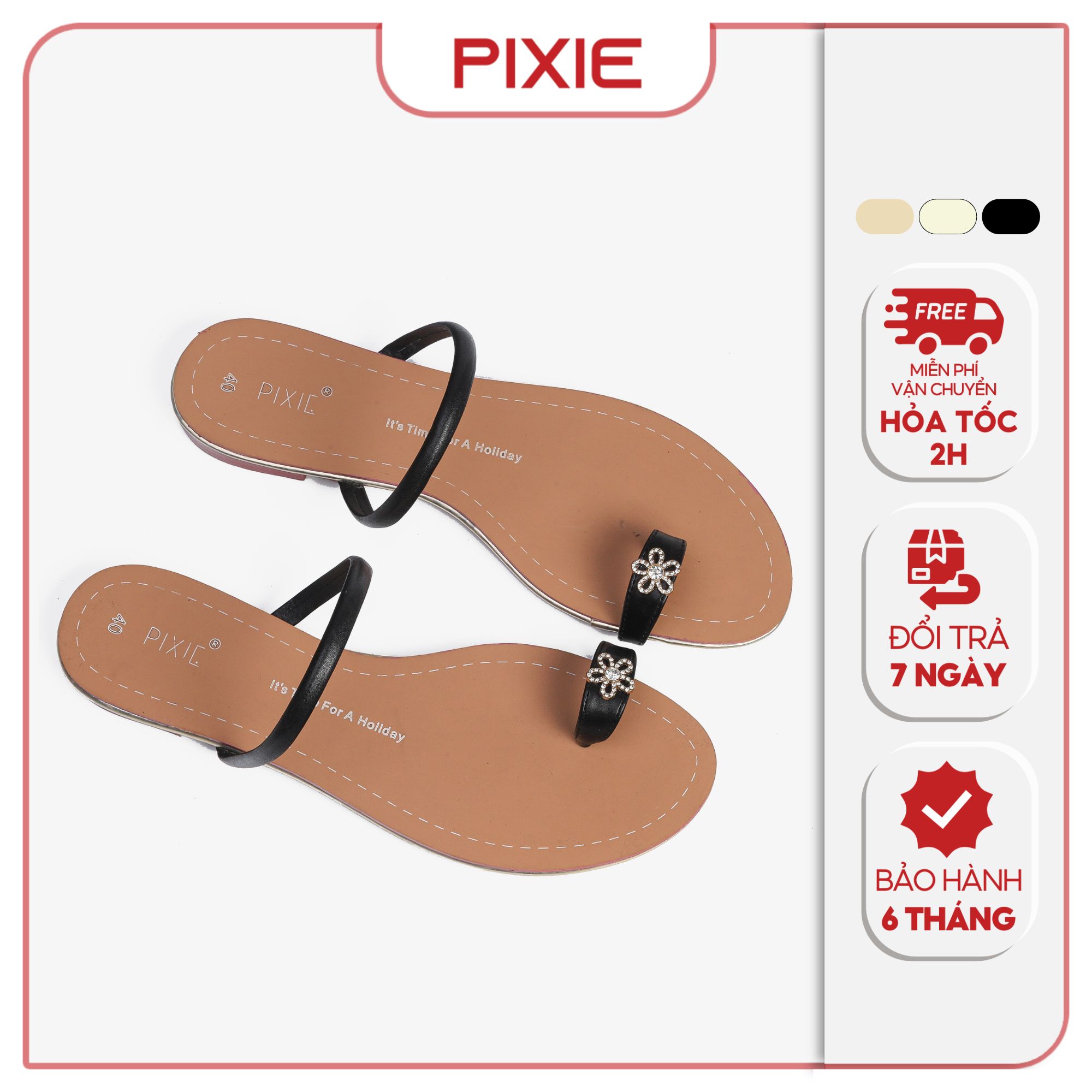 Dép Bệt Nữ Kiểu Xỏ Ngón Đính Đá Pixie X955