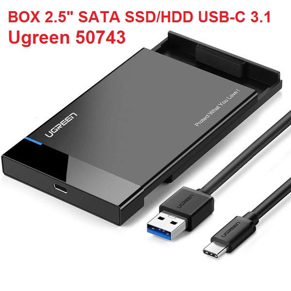 Hộp đựng ổ cứng 2.5" sata ssd/hdd usb-c 3.1 ugreen 50743 màu đen