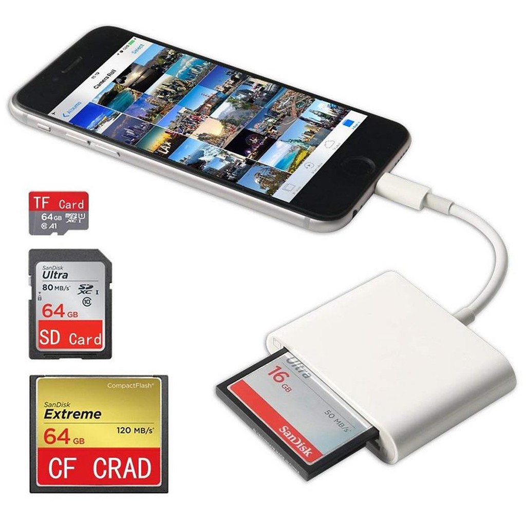 Đầu Lightning đọc thẻ CF 3in1 dùng cho điện thoại iPhone & iPad