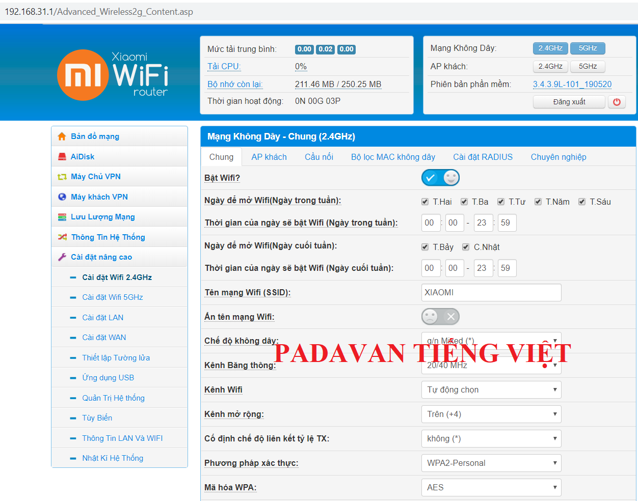 Phát WIFI XIAOMI GEN 3 Router chuẩn AC [ Tiếng Việt ] tốc độ cao Rom PADAVAN