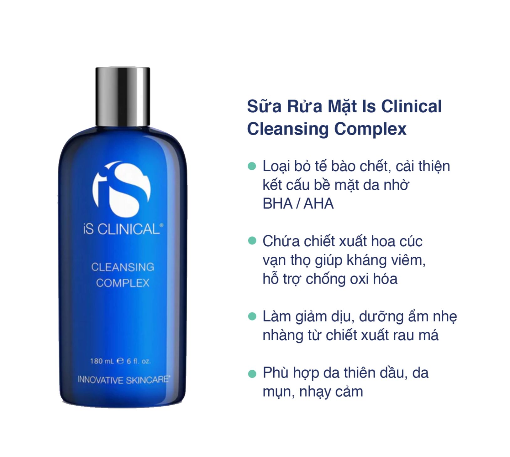 Sữa Rửa Mặt Cho Da Mụn và sáng da IS Clinical Cleansing Complex 180ml - 480ml