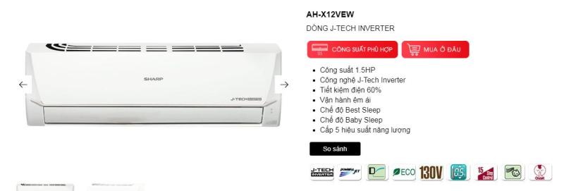 Bảng giá ĐIỀU HÒA SHARP 12000 BTU 1 CHIỀU INVESTER AH/AY-X12VEW (HÀNG THÁI LAN MỚI 100% - BH 1 CHÍNH HÃNG TQ)