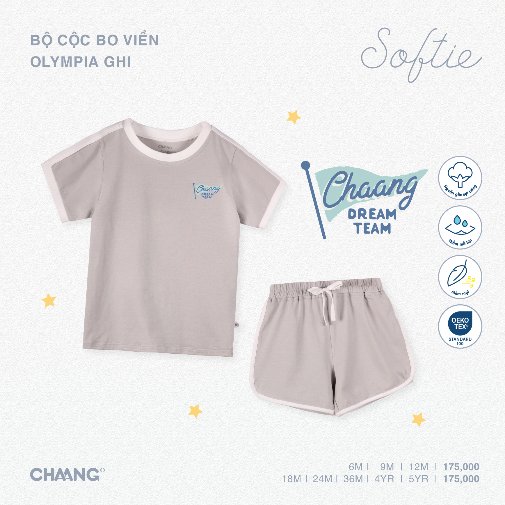 Bộ quần áo cộc bo viền bé trai Olympia Chaang