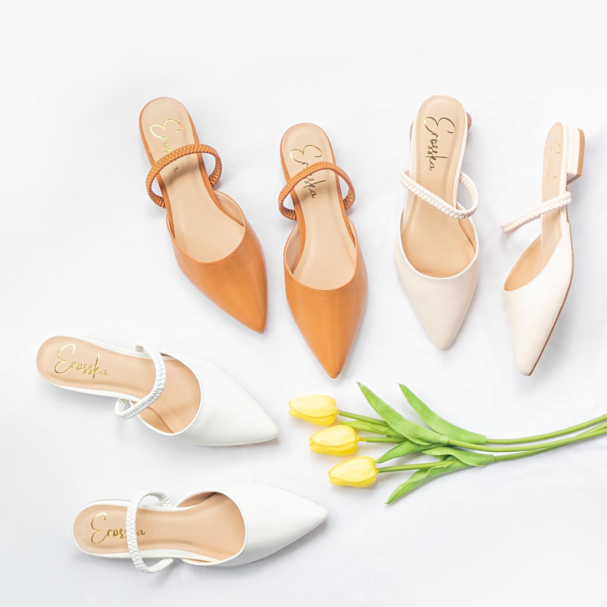 Giày nữ, giày cao gót slingback mũi nhọn cao 2cm phối dây thời trang kiểu dáng basic - EL002 (WH)