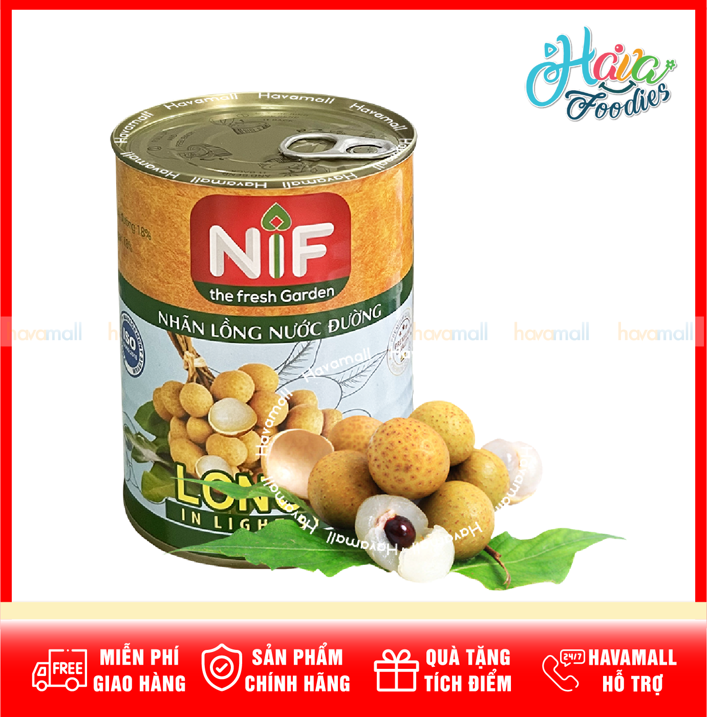 Nhãn lồng ngâm nước đóng lon nif 560g – longan in light syrup