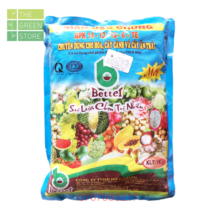 1kg Phân bón NPK Better 14-13-13-6+TE kích chồi lá, ra hoa nhiều cho hoa hồng, mai vàng, phong lan, cây cảnh, cây ăn trái