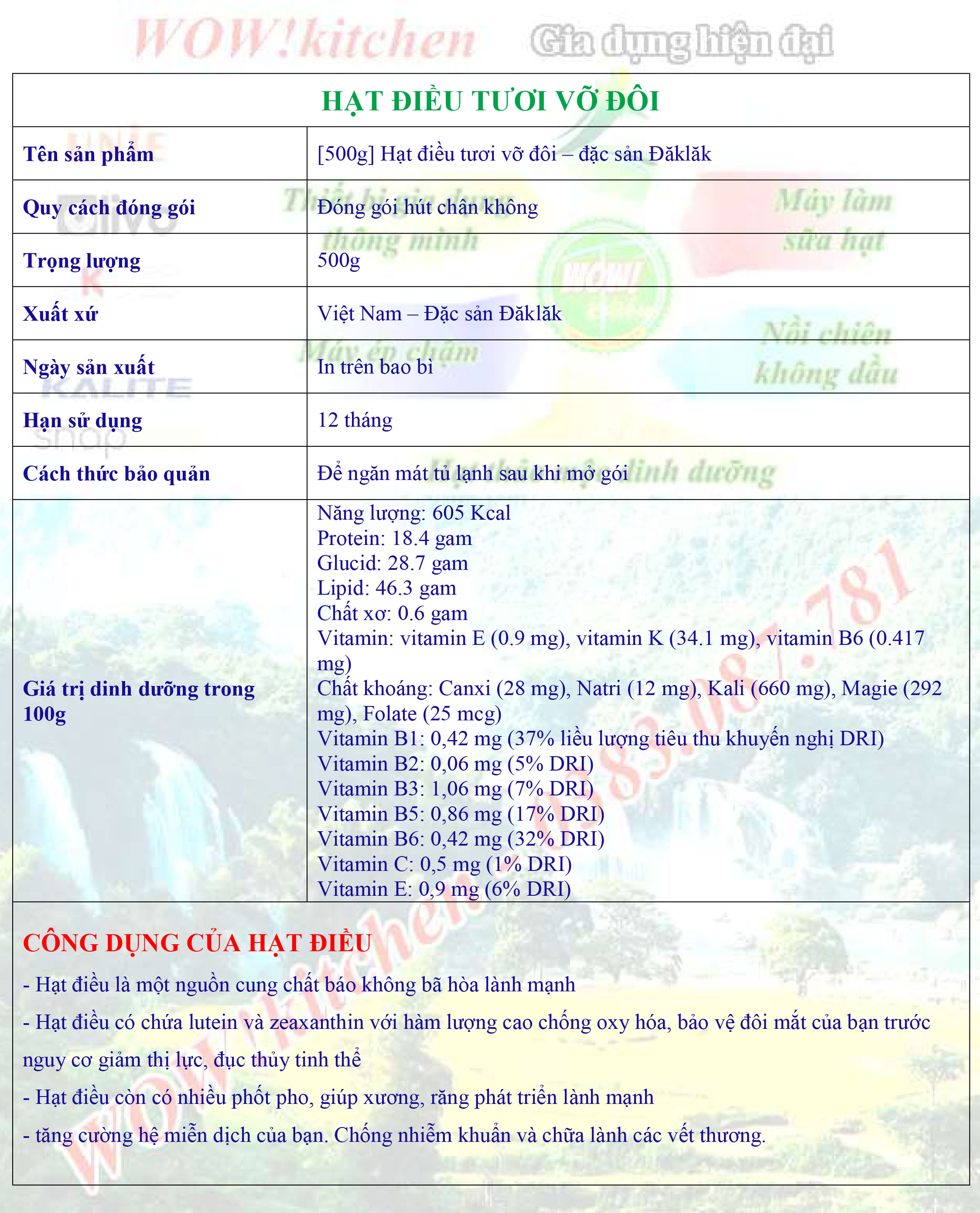 [500g] Hạt điều tươi vỡ đôi - Đặc sản ĐăkLăk