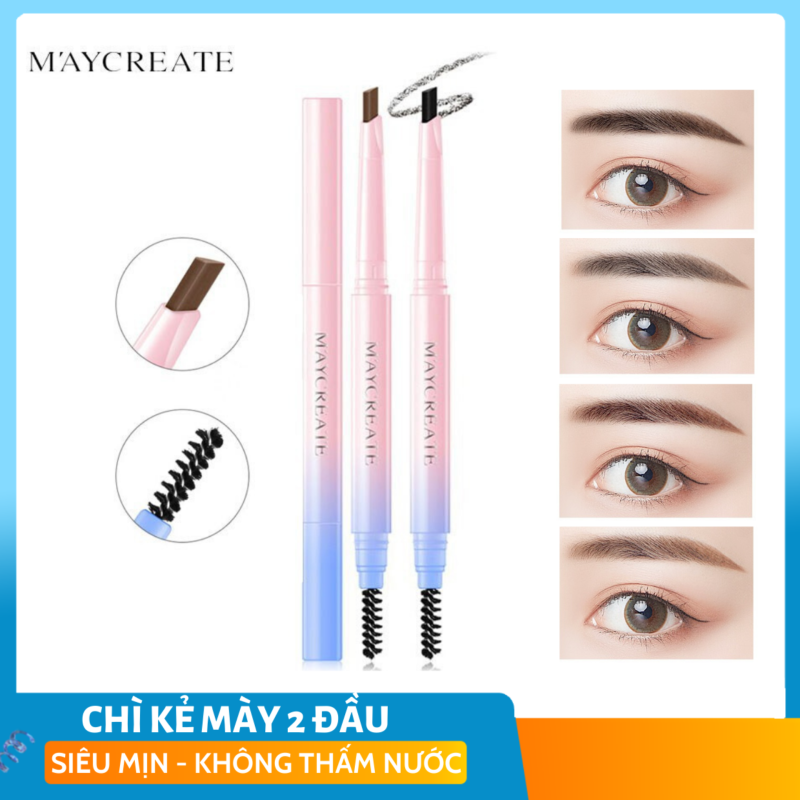 Chì kẻ chân mày ngang chống nước lâu trôi MayCreate dạng xoay màu sắc tự nhiên có đầu cọ tiện dụng - CKM002