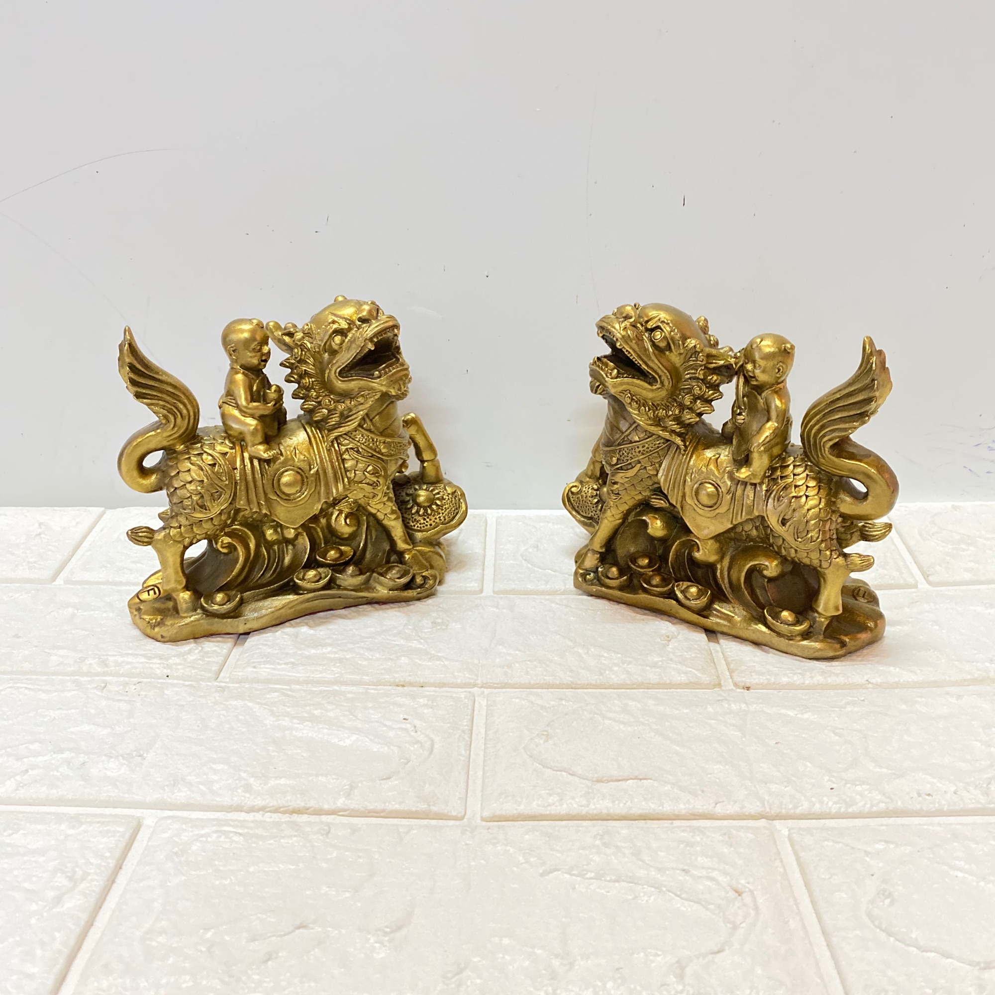 Kỳ lân cưỡi trẻ kích thước 13x 15cm nặng 1.6 kg chất liệu bằng đồng 💯 phong thuỷ tài lộc