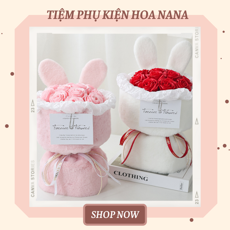 1 Set (Vải + Tai Thỏ + Cốt Bìa) Làm Bó Hoa Thỏ Size To ***HOT TREND 2023***