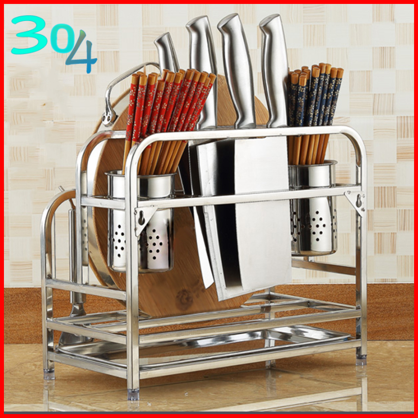 High-grade Innox knife stand 35x18x27cm with chopstick holder spoon bin stainless steel water pan