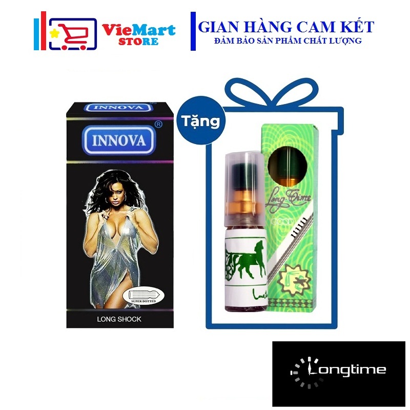Bao cao su Innova đen ( 12 bao ) + Xịt Longtime 5ml - Chống Xuất Tinh Sớm